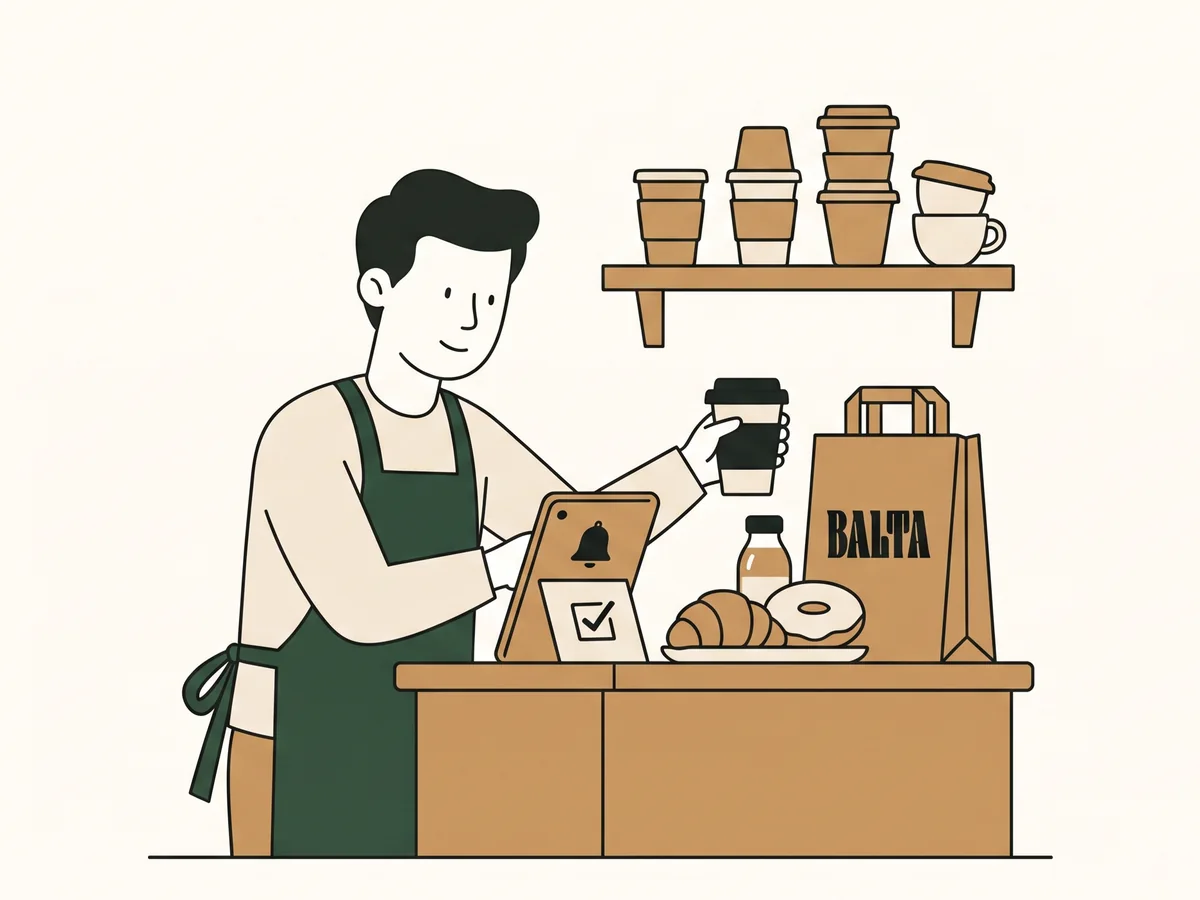 Illustration: at Balta, we receive the order on a tablet and pack the breakfast bag